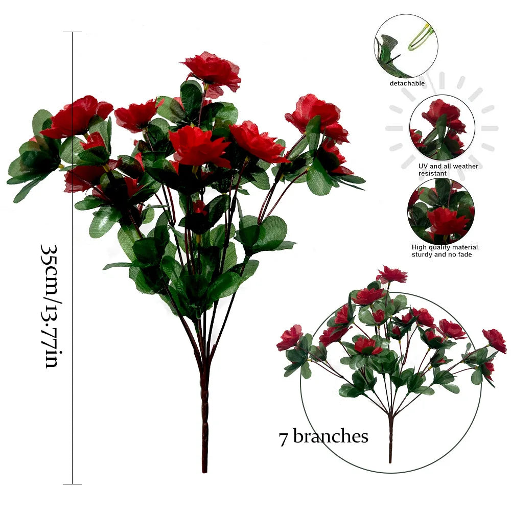 Set da 2 Pezzi Fiori Artificiali Azalea Rosse Autunno UV Resistenti per Decorazioni Interni della Casa