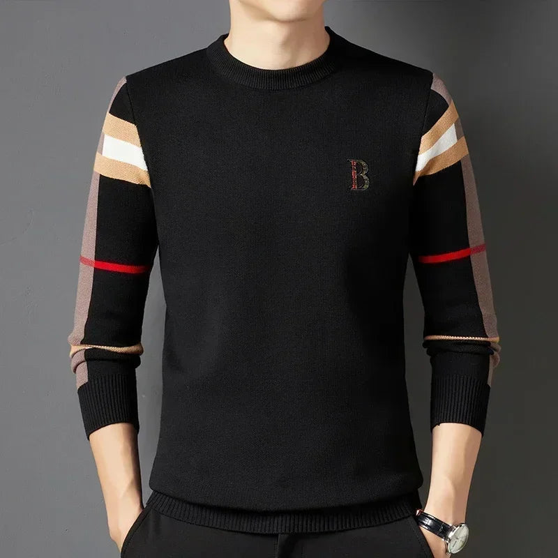 Maglione Da Uomo Lavorato A Maglia Pullover Autunno Inverno 2024 Morbido Caldo A Righe E Quadri Girocollo Moda Uomo