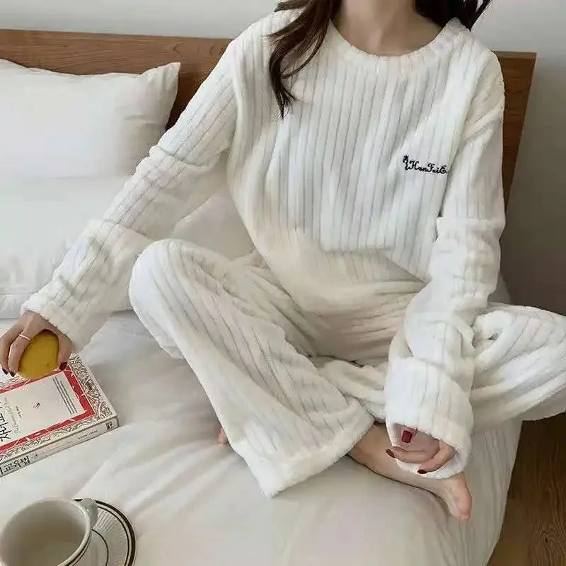 Pigiama Da Donna In Velluto Jacquard Caldo Corallo Morbido Inverno Accogliente Natale Regalo Di San Valentino