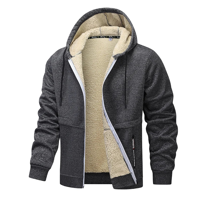 Felpa Con Cappuccio Invernale In Lana Di Agnello Con Zip Da Uomo Giacca Foderata In Pile Caldo E Spesso
