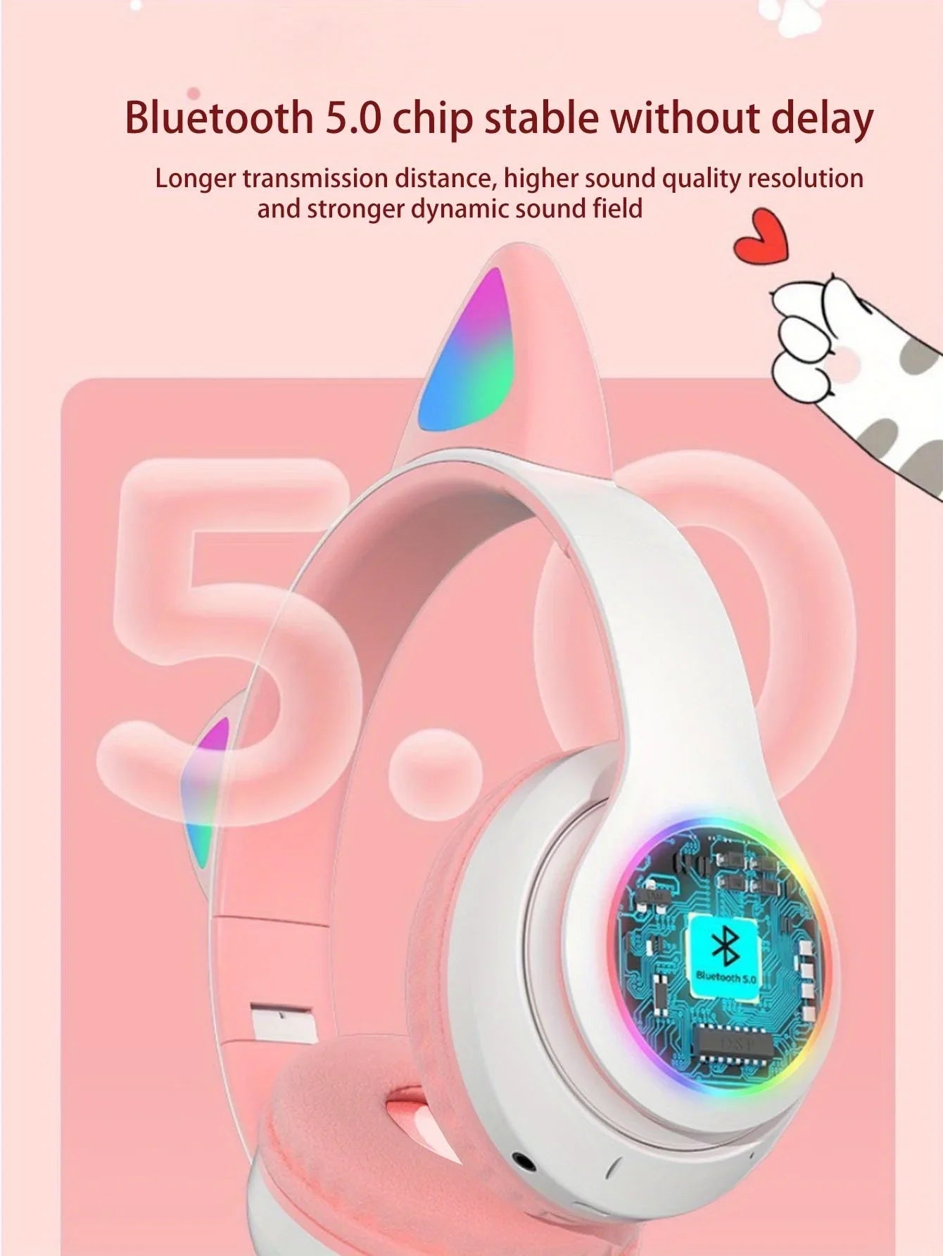 Cuffie Wireless Per Gatti Con Orecchie Di Gatto RGB Microfono Cancellazione Del Rumore Musica Stereo Regalo Ideale