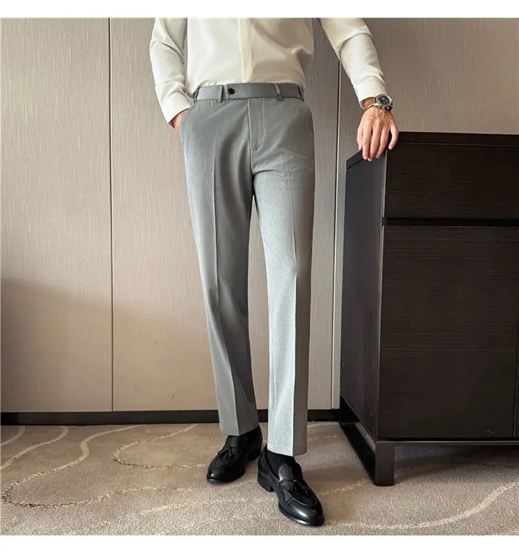 Pantaloni Da Uomo 2026 Primavera Slim Fit Eleganti Elasticizzati Tinta Unita Business Casual Pantaloni Da Ufficio
