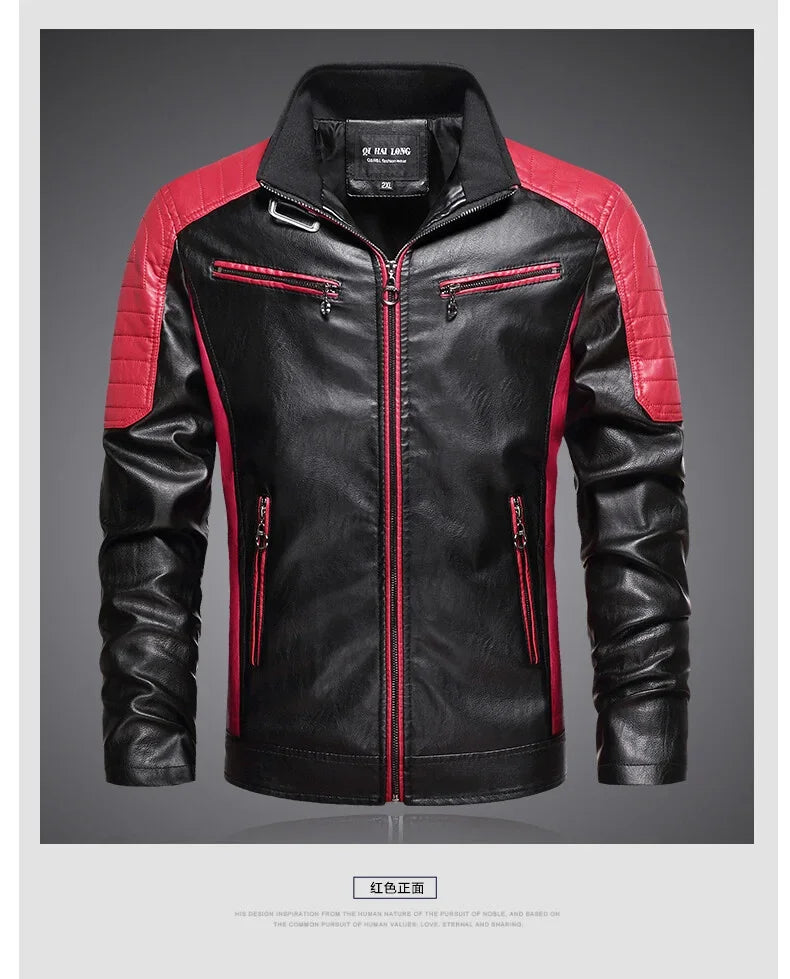 Giacca Da Moto Patchwork Da Uomo In PU Con Colletto Rialzato E Color Blocking Di Alta Qualità