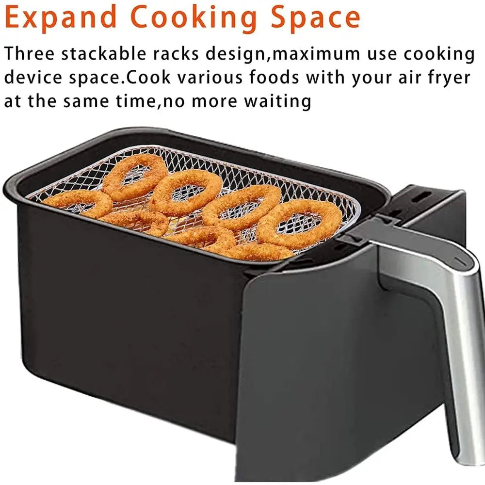 Friggitrice Ad Aria Cremagliera Impilabile Griglia Cestino In Acciaio Inox Antiaderente Per Air Fryer Vassoio