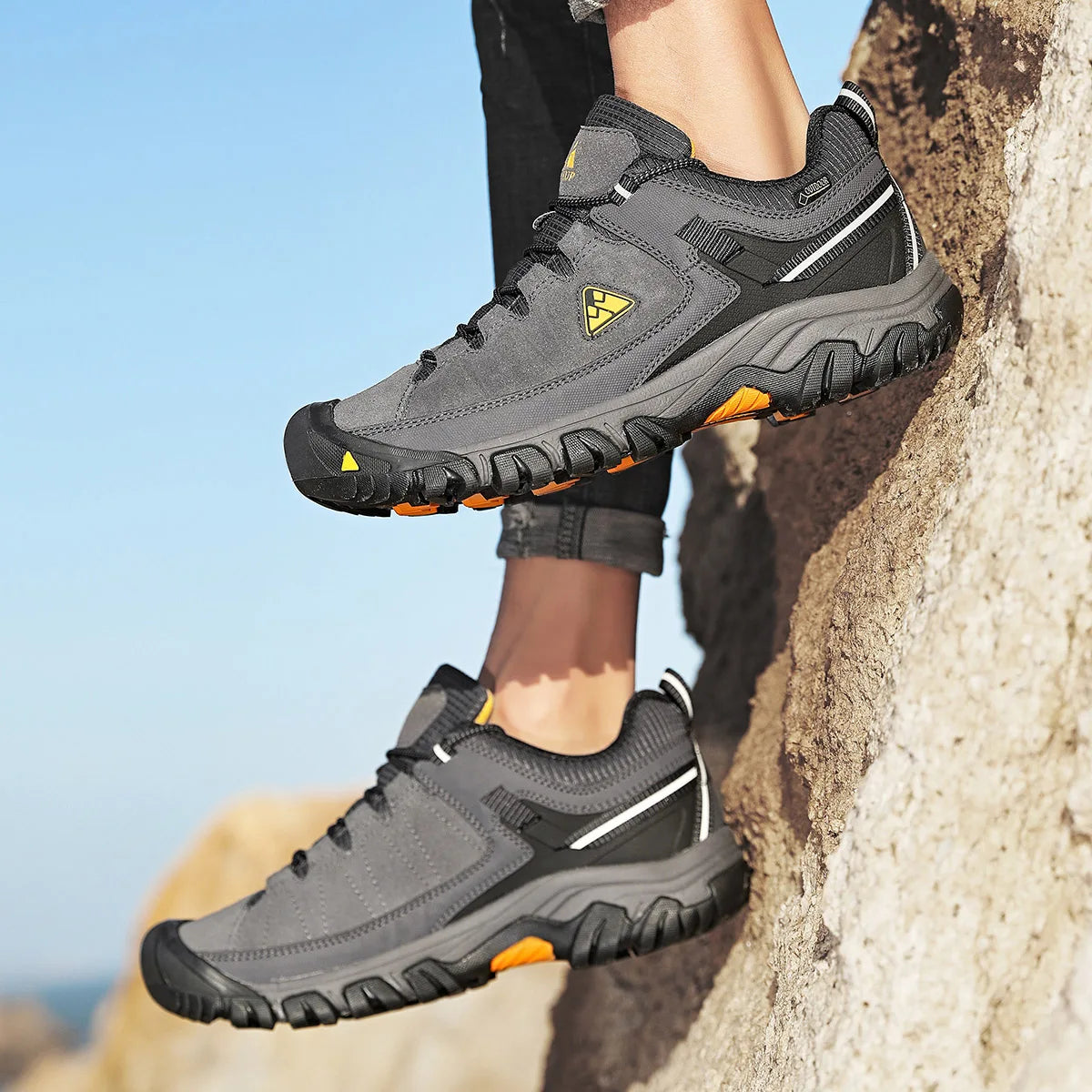 Hikeup Scarpe Trekking Uomo Pelle Alta Qualità Durevoli Esterni Suola Gomma Impermeabile