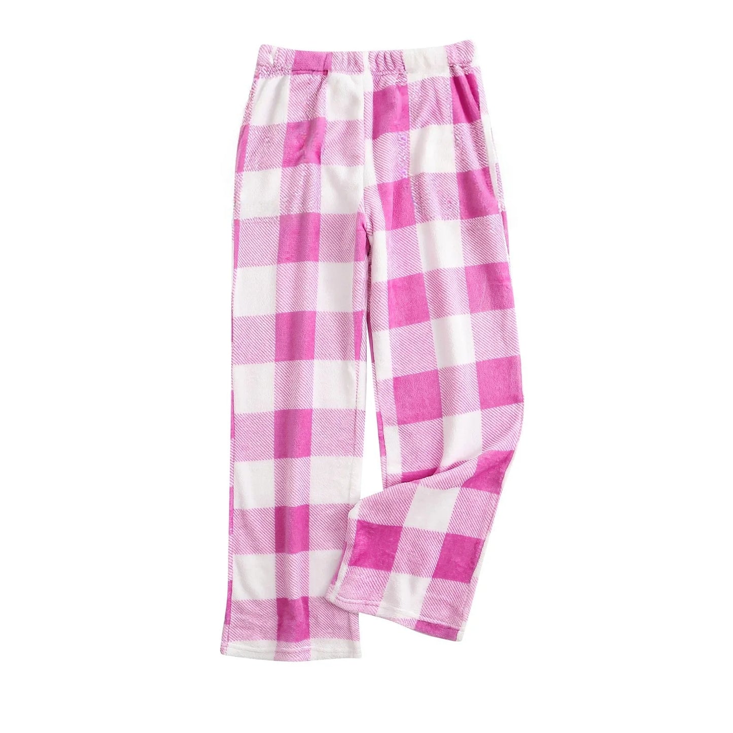 Pantaloni Del Pigiama Da Donna Con Vita Elastica E Scozzesi In Pile Morbidi Con Tasche Peluche