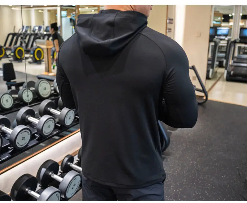 Giacca Sportiva da Uomo con Cappuccio Traspirante Manica Lunga Slim Fit Top da Corsa ad Asciugatura Rapida
