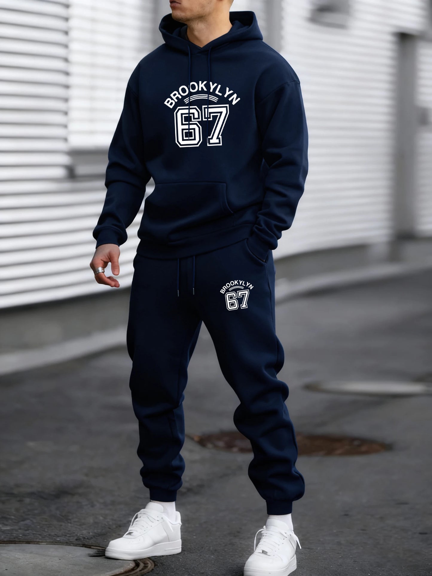 Brooklyn Lettera 67 Stampe Arte Tuta Sportiva Uomo Con Cappuccio In Pile Caldo Pantaloni Larghi Autunno Vintage
