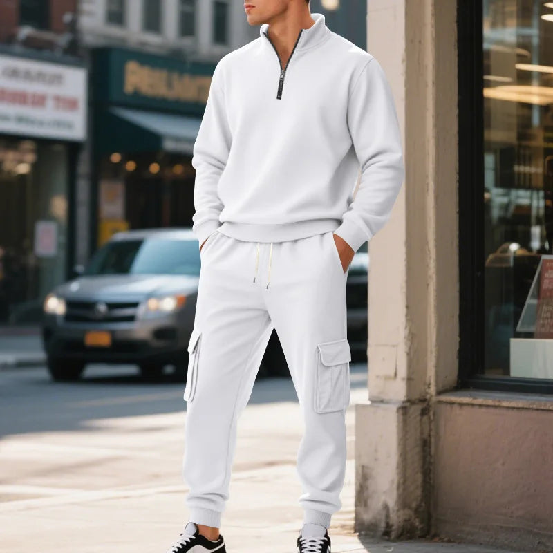 Pantaloni Sportivi Tascabili In Tinta Unita Da Uomo Con Cerniera Calda In Velluto Casual Da Uomo Americano