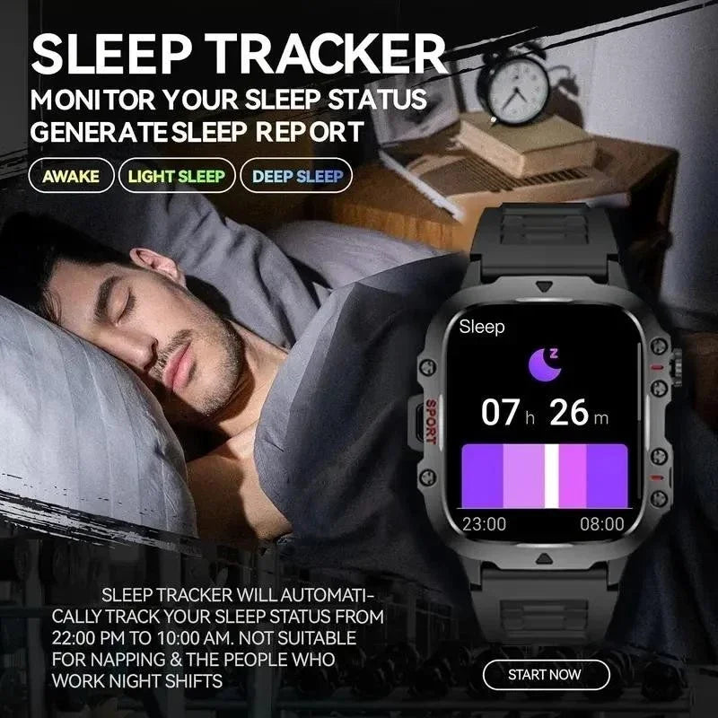 LAXASFIT Orologio Militare Da Uomo Smartwatch Con Schermo Touch HD Da 2.01 Pollici Chiamata Vocale Bluetooth