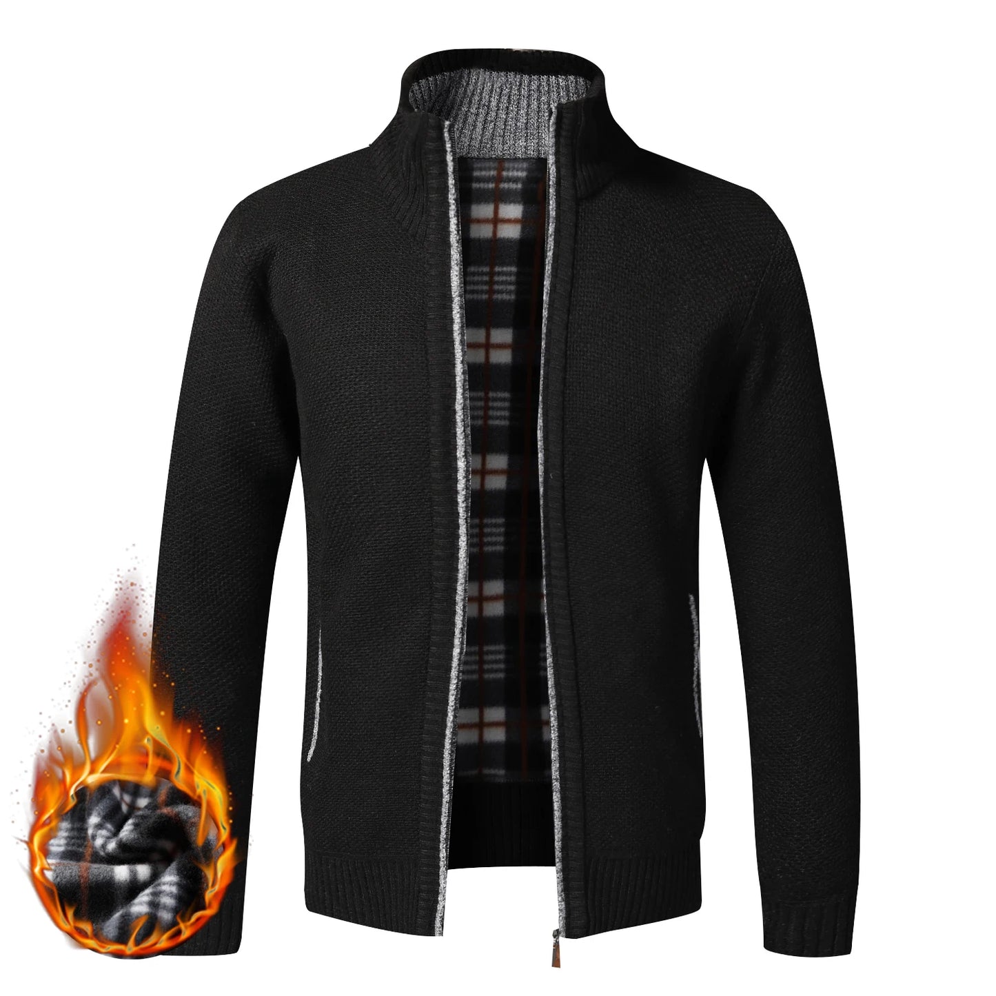 Cardigan Caldo Uomo In Pile Con Zip Slim Fit Lusso Lavorato A Maglia Per Autunno Inverno