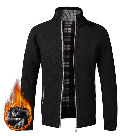 Cardigan Caldo Uomo In Pile Con Zip Slim Fit Lusso Lavorato A Maglia Per Autunno Inverno