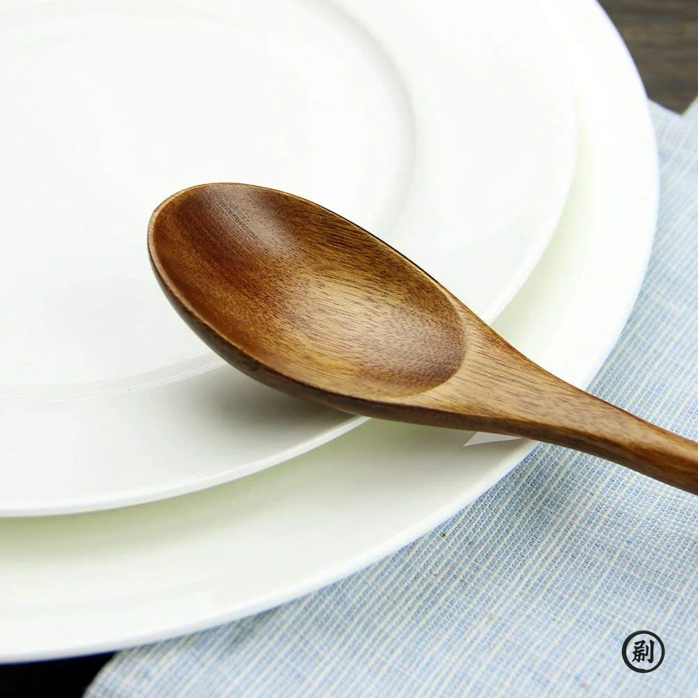 Set 5 Pezzi Cucchiai In Legno Con Mestolo Cucchiai Da Zuppa E Forchetta Ecologici Naturali Per Cucinare