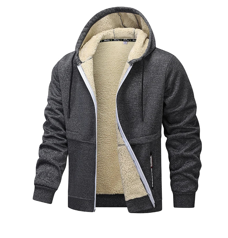 Felpa Con Cappuccio Invernale In Lana Di Agnello Con Zip Da Uomo Giacca Foderata In Pile Caldo E Spesso