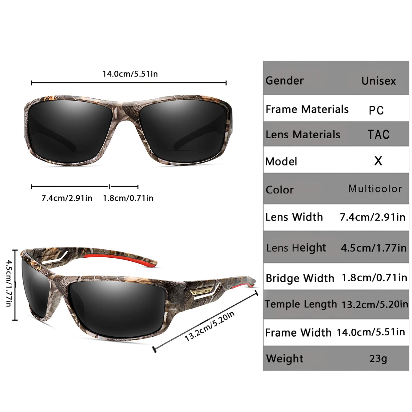 LOISRUBY Occhiali Da Sole Polarizzati Da Pesca Uomo Camouflage Guida Sport All Aperto Ciclismo E Corsa UV400 Attrezzatura
