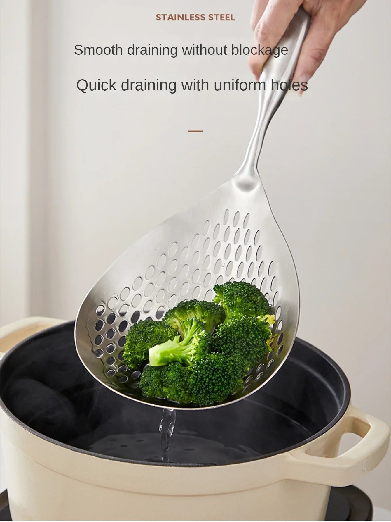 1 cucchiaio per schiumarola grande e durevole in acciaio inossidabile, cucchiaio per colino per alimenti resistente per friggere e cucinare, utensili da cucina