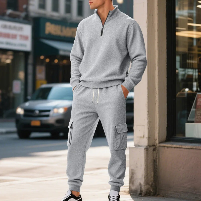 Pantaloni Sportivi Tascabili In Tinta Unita Da Uomo Con Cerniera Calda In Velluto Casual Da Uomo Americano