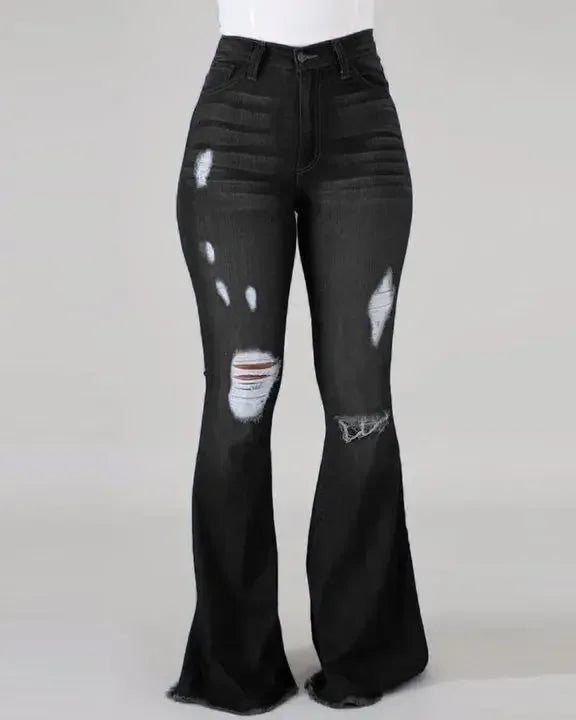 Jeans Zampa Elefante Vita Alta Da Donna Con Strappi Pantaloni Lunghi Super Elastici Design Lavato Origine Cinese