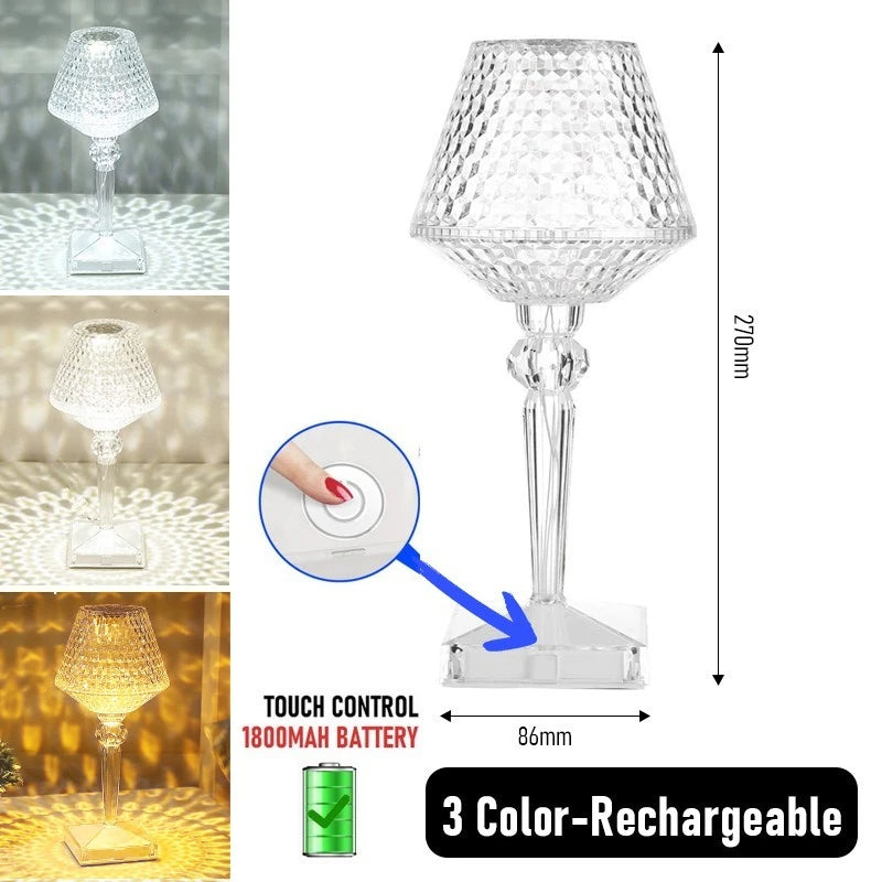 Lampada da Tavolo LED con Diamanti Proiezione di Cristalli Protezione Occhi USB Touch Lettura Luce Notturna