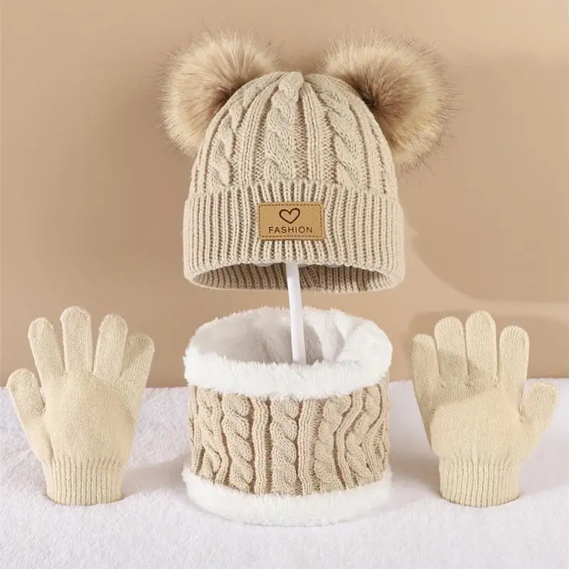 Infinity Set Invernale Per Bambini Berretto Sciarpa Guanti Pom Pom Caldo 1-10 Anni