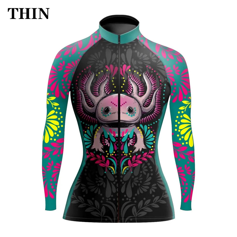 Downorup Maglia Ciclismo Donna Manica Lunga Tutta La Stagione Pile Caldo Leggera Modello L001