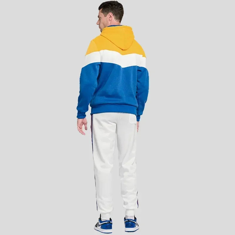 Felpa Patchwork Con Cappuccio Uomo Abbigliamento Casual Ampio Pile Caldo Streetwear Autunno Inverno Sportivo