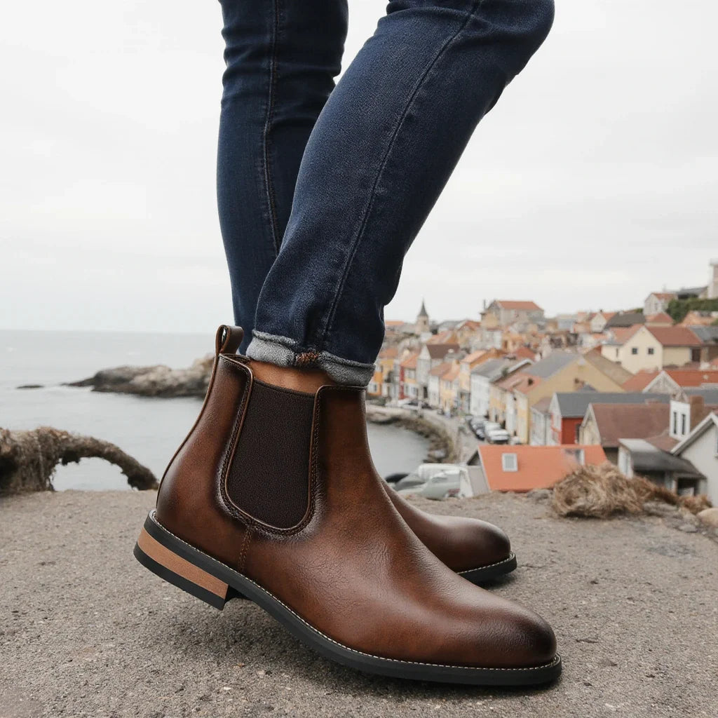 Stivali Chelsea 2025 da Uomo in Pelle con Tacco Medio Punta Affusolata Comfort Moda Eleganti