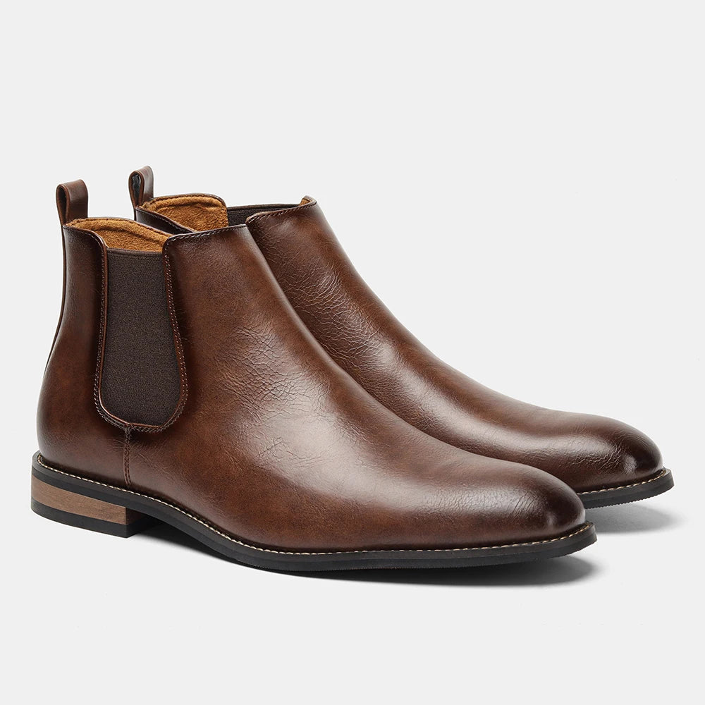 Stivali Chelsea 2025 da Uomo in Pelle con Tacco Medio Punta Affusolata Comfort Moda Eleganti