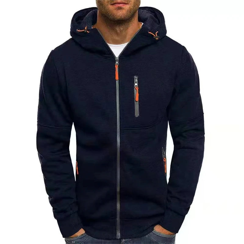 Giacca Da Uomo Con Cerniera E Cappuccio Tinta Unita Con Tasche Moda Casual Sport Streetwear All Aperto