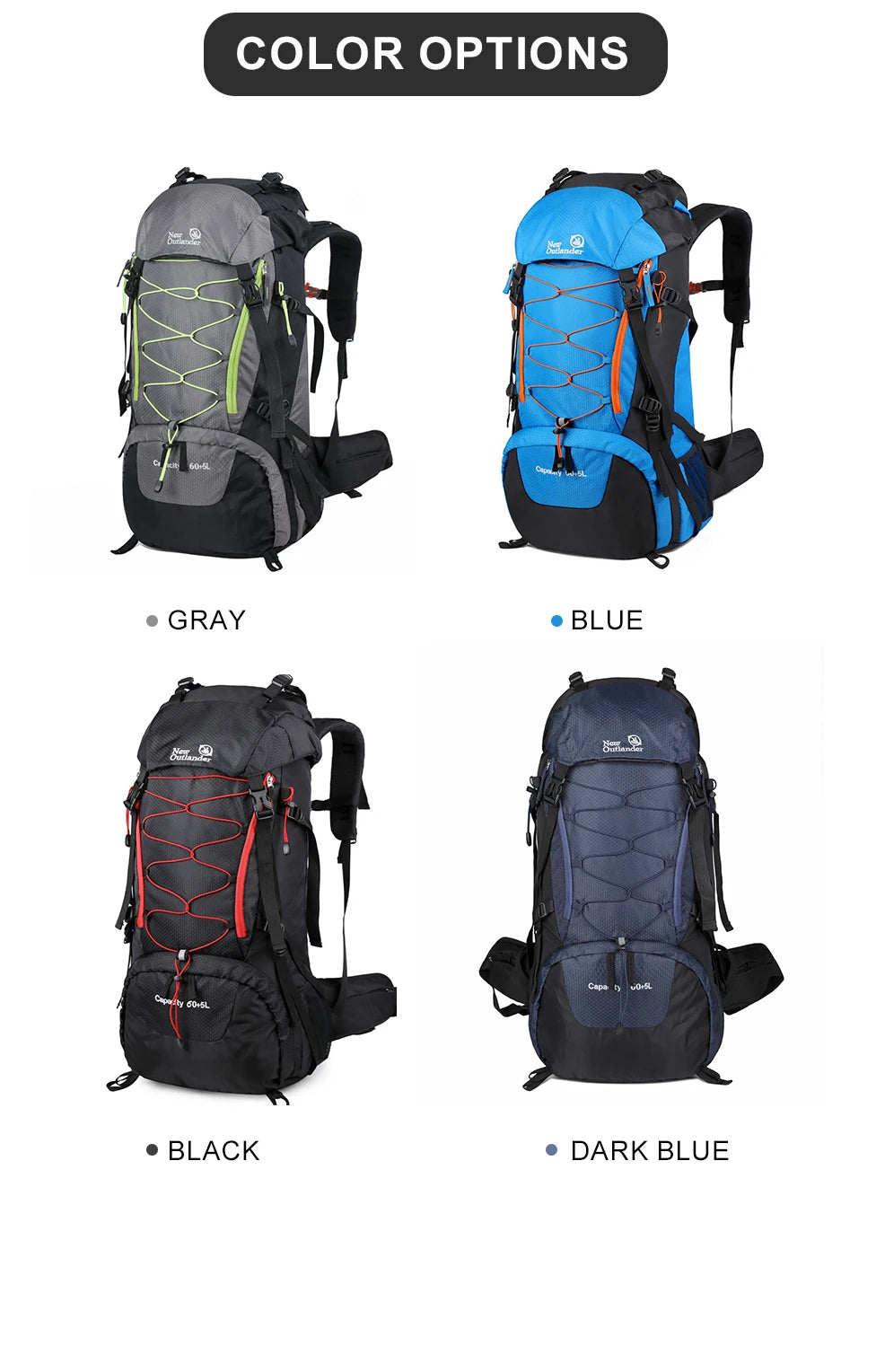 Zaino Trekking Impermeabile WESTTUNE 65 Litri Campeggio Outdoor Capacità Massima