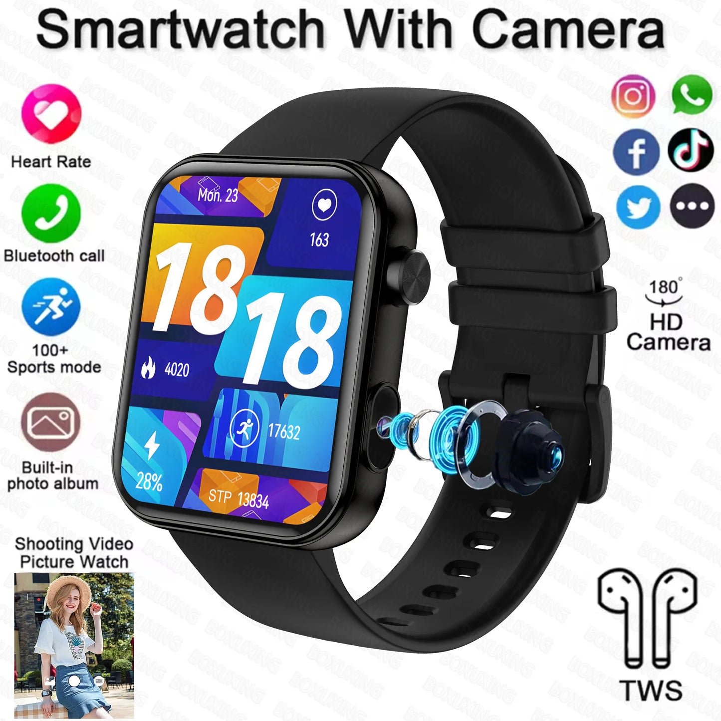 Smartwatch Con Fotocamera Registrazione Video Sincronizzazione Telefono Memoria Ampia Bluetooth Chiamate Musica 2025