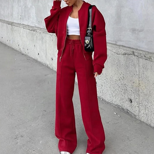 Set Di Tute Da Donna Casual Cardigan Corto Allentato Con Cerniera E Pantaloni Sportivi Con Coulisse Streetwear
