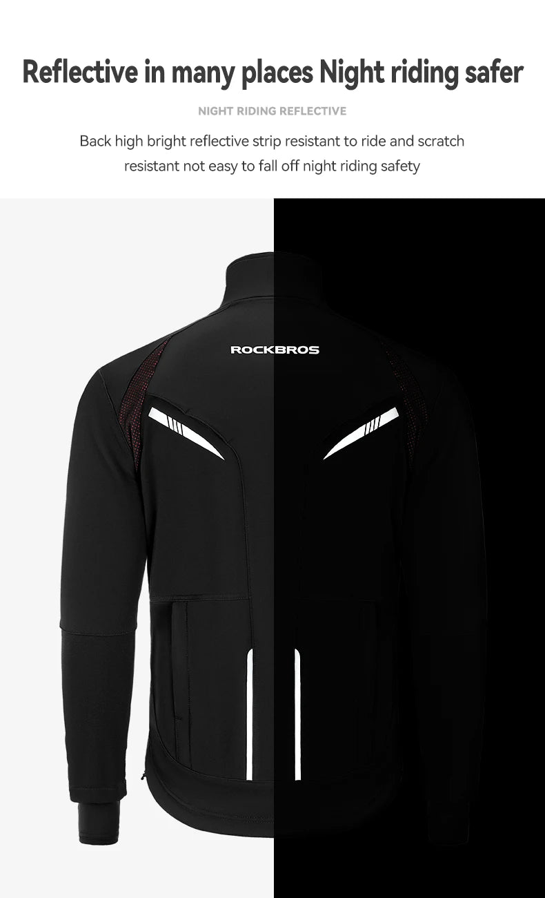 ROCKBROS Giacca Invernale Da Bicicletta Antivento Termica Con Pile Traspirante Impermeabile Riflettente
