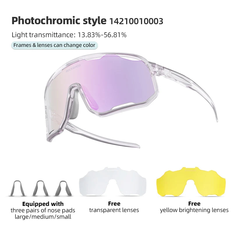 Rockbros Occhiali Da Ciclismo Unisex Polarizzati Fotocromatici Da Sole Con Montatura Grande UV400 E Due Lenti