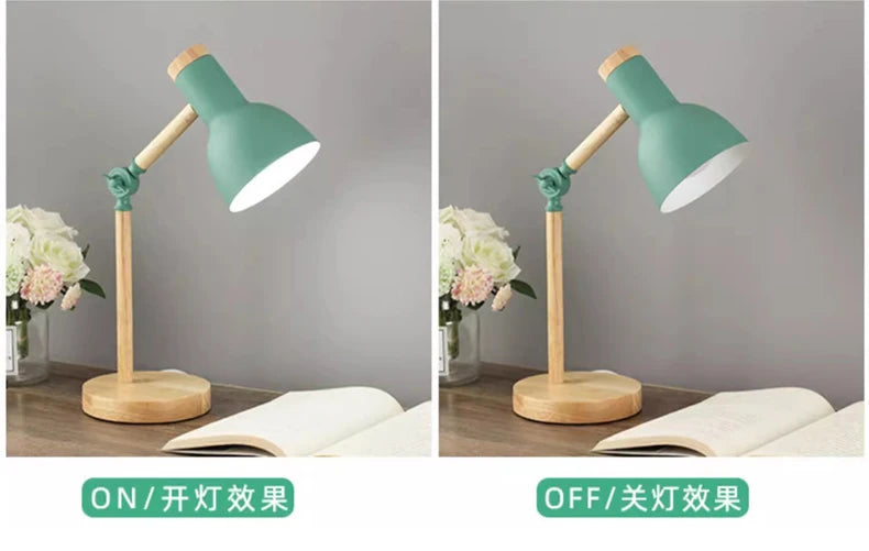 Lampada Da Tavolo Nordica In Legno LED Con Testa Giratoria Per Comodino E Scrivania Protezione Occhi E Lettura Studio