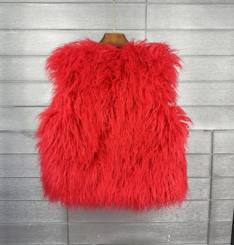 Gilet Di Pelliccia Sintetica Da Donna Lana Imitazione Caldo Senza Maniche Autunno Inverno 2025 Stile Elegante
