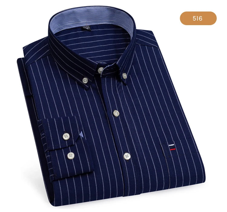 Camicia Da Uomo Oxford Abbottonata Maniche Lunghe In Cotone Al 100 Percento Con Tasca A Quadri Piccoli Stile Casual
