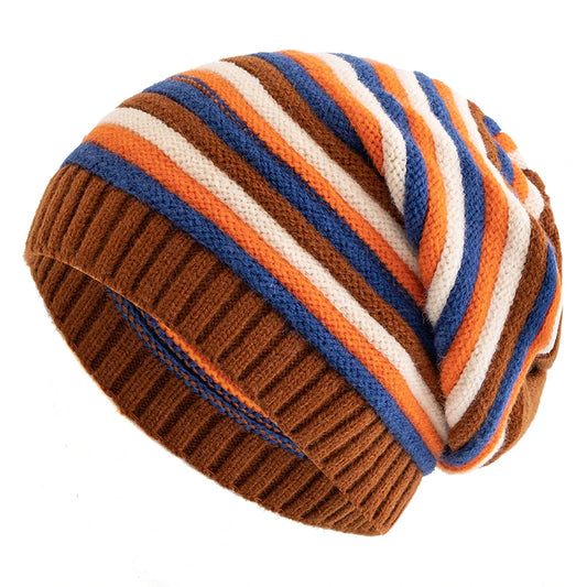 Nuovi Cappelli Invernali Slouchy Da Donna Caldo Berretto Lavorato A Maglia A Righe Design Casuale