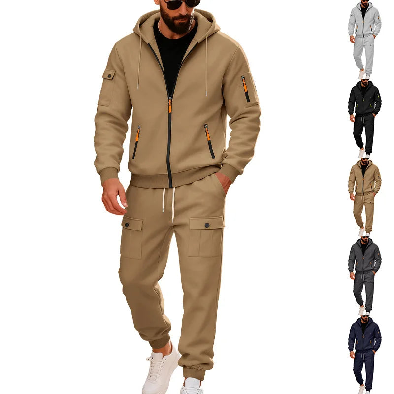Set Maglione Con Cappuccio Moda Sportiva All'Aria Aperta In Velluto Sciolto Da Uomo Autunno Inverno
