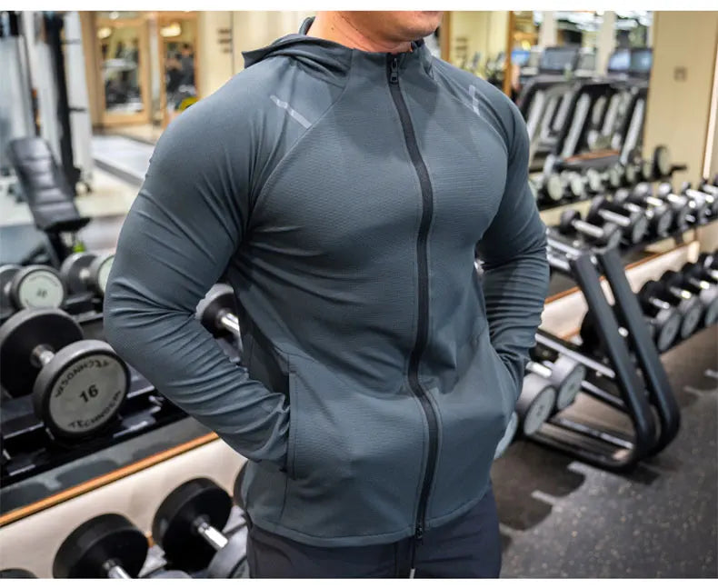 Giacca Sportiva da Uomo con Cappuccio Traspirante Manica Lunga Slim Fit Top da Corsa ad Asciugatura Rapida