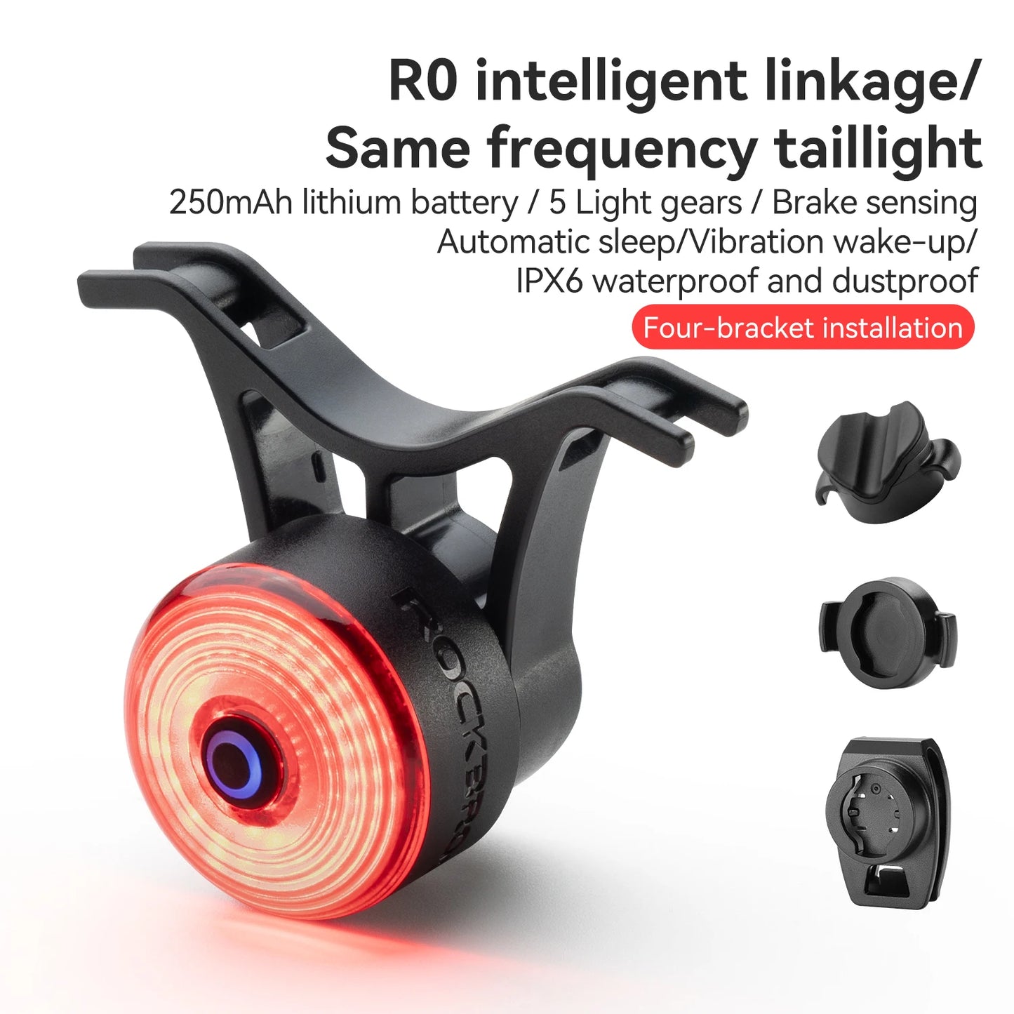 Luce Terminale Per Barra Bicicletta ROCKBROS IPX6 Luce Posteriore Con 5 Modalità E Sensore Freno Per Sicurezza Notturna