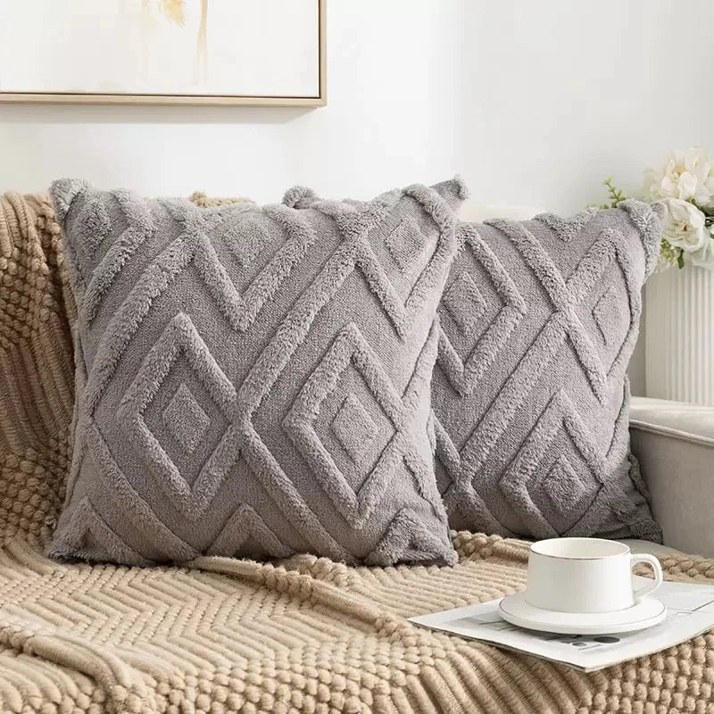 Due Fodere Per Cuscini In Peluche Artificiale Con Motivo Geometrico Per Biancheria Da Letto E Decorazioni Per La Casa