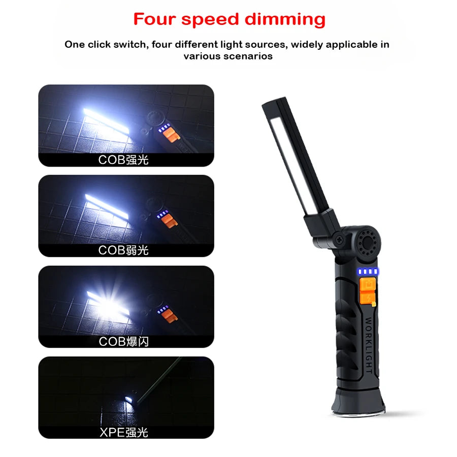 Torcia Portatile A LED COB Ricaricabile USB Lanterna Magnetica Con Batteria Incorporata Per Campeggio E Lavoro