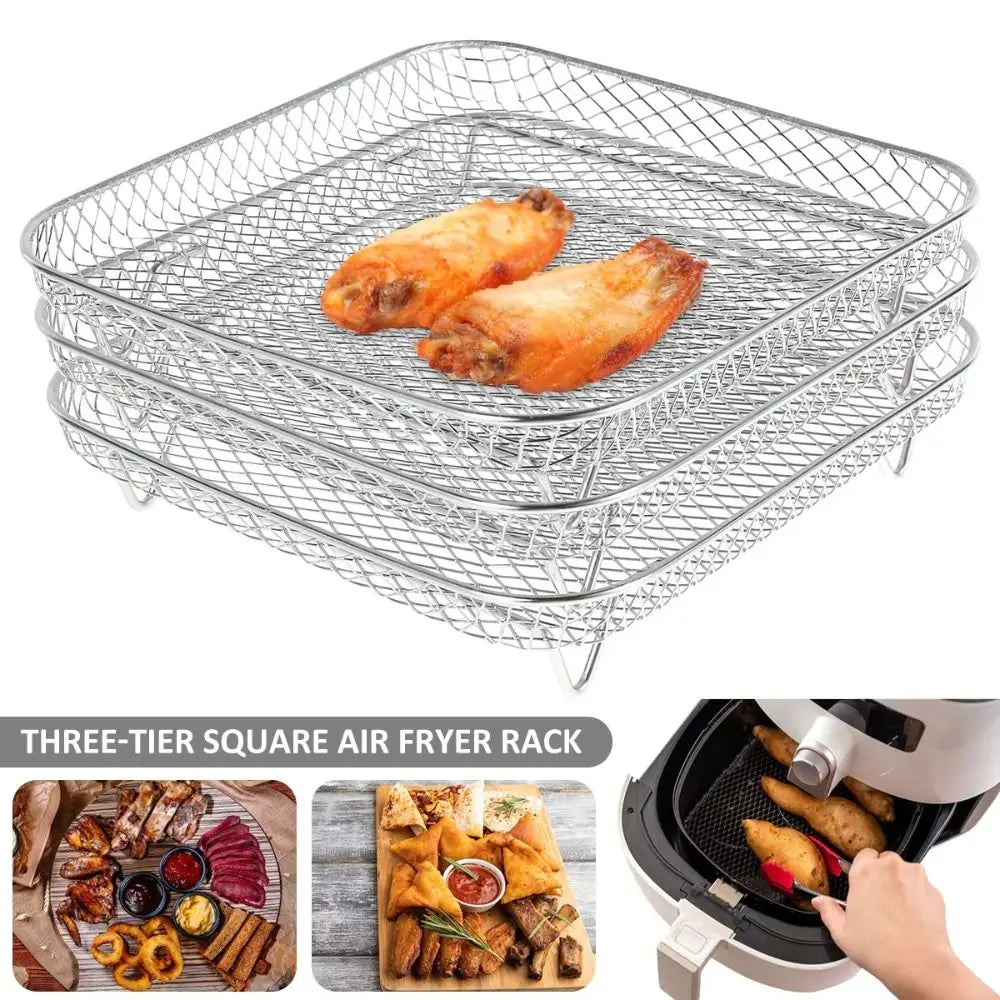 Friggitrice Ad Aria Cremagliera Impilabile Griglia Cestino In Acciaio Inox Antiaderente Per Air Fryer Vassoio
