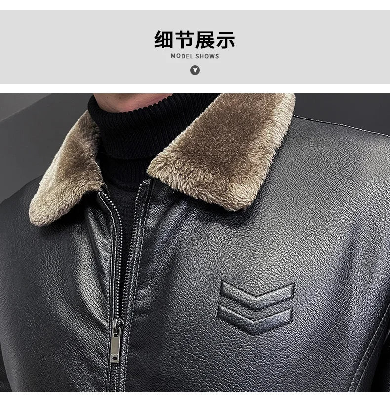 Giacca In Pelle Ispessita Da Uomo Invernale Con Cerniera E Bavero Design Taglie Forti Bomber