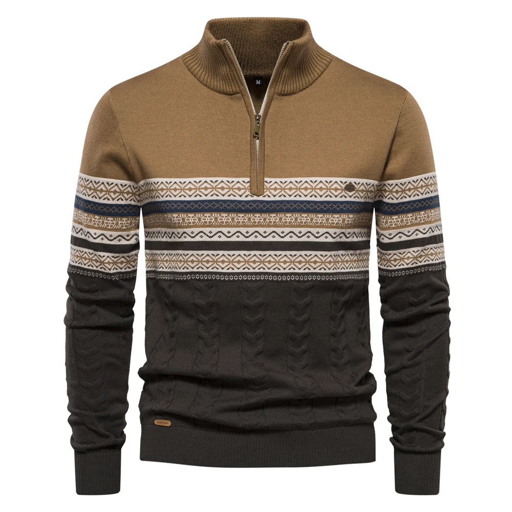 Maglione Con Cerniera Da Uomo In Cotone Alta Qualità Per Autunno Inverno Caldo Con Motivi Etnici