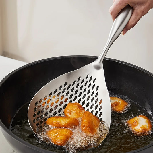 1 cucchiaio per schiumarola grande e durevole in acciaio inossidabile, cucchiaio per colino per alimenti resistente per friggere e cucinare, utensili da cucina