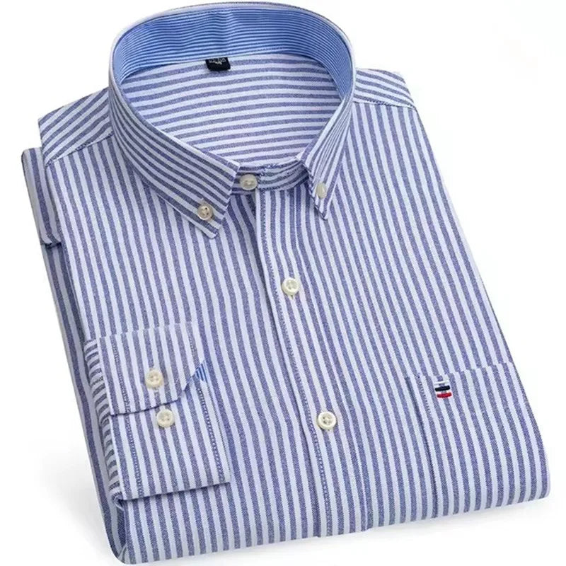 Camicie Da Uomo In Cotone Oxford A Quadri Bamboople Tasca Singola Maniche Lunghe Abbottonata Vestibilità Standard 6XL 7XL