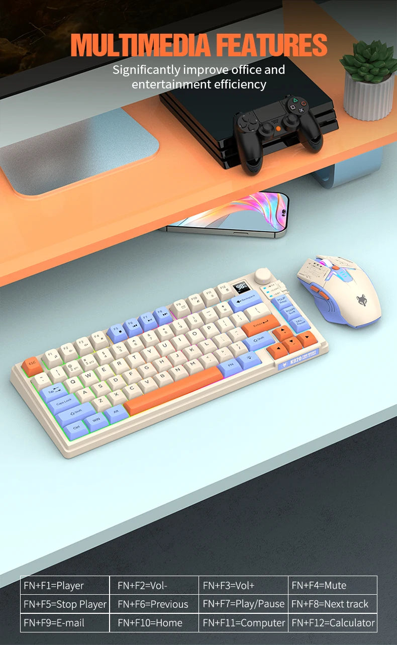 XUNFOX K920 Set Tastiera E Mouse Bluetooth Dual Mode Universali Per Laptop Ufficio E Gaming