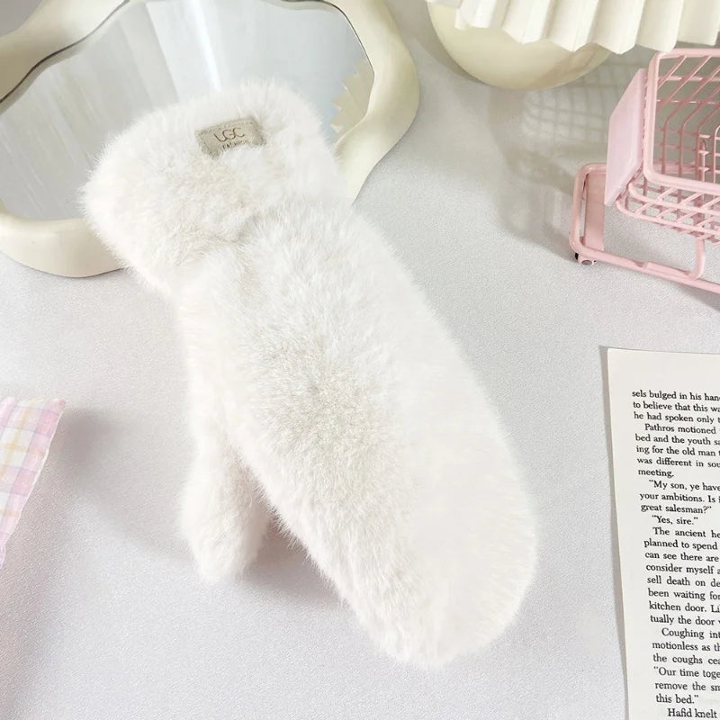 Guanti In Pelliccia Imitazione Coniglio Donna Invernali Antivento Caldi Peluche Spessi Morbidi Con Cashmere Dita Intere